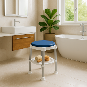 Sundo Duschhocker mit gepolstertem Sitz 360° drehbar und Ablage weiß/blau