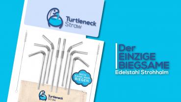 Turtleneck SET 6 Trinkhalme + 1 Bürste Edelstahl BIEGSAM ∅ 7,5 mm Strohhalm Pflege Senioren