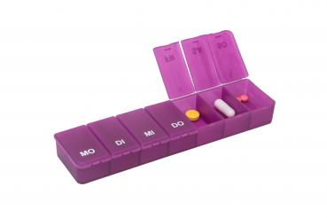 Pillendose Transparent/Violett Tablettendose Pillenbox 7 Tage,7 Fächer