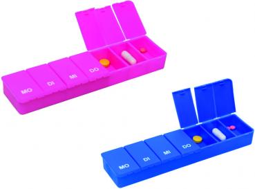 2 x Pillendose Tablettendose 7 Tage, 7 Fächer, pink und dunkelblau