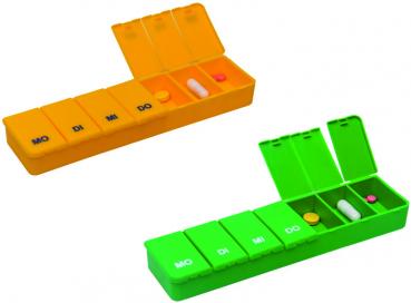 2 x Pillendose Tablettendose Pillenbox 7 Tage, 7 Fächer, gelb und grün