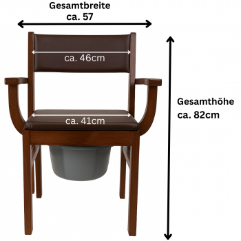 Toilettenstuhl Holz dunkel, gepolstert, mit Eimer & Deckel, Medizinprodukt**