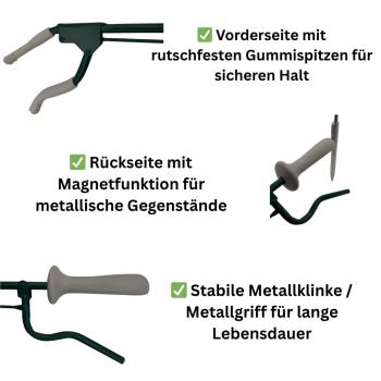 Greifzange 100 cm Metall schwarz mit Magnet CE Medizinprodukt leicht & präzise