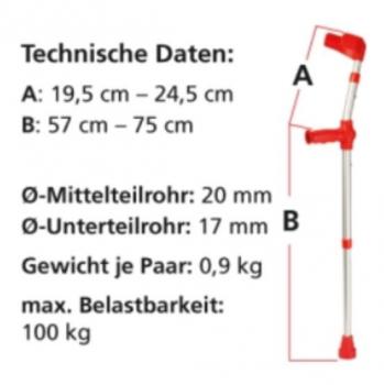 Kinder-Unterarmgehstütze Krücke Gehhilfe 1 Stück Leichtmetall, lila