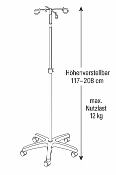 Infusionsständer auf 5 Rollen CHROM höhenverstellbar