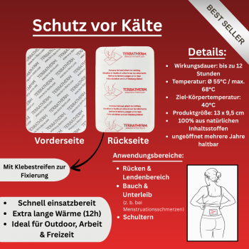 TerraTherm Körperwärmer 20 STÜCK – selbstklebende Wärmepads mit Naturstoffen 12h