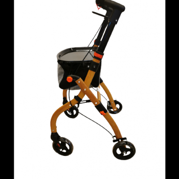 Antar AT51040(W) Rollator HOLZOPTIK braun faltbar inkl. Stoffkorb und Tablett extra leicht Gehhilfe für zu Hause Indoor