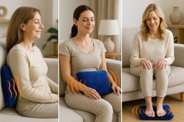 Massagekissen Vibrationsfunktion kabellos mit Batterien Körperdruck dunkelblau