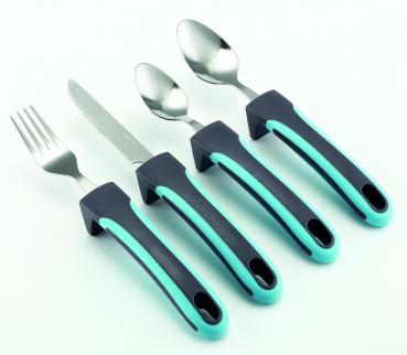 Besteck-Set AUTONOM 4-teilig ergonomisch grau-türkis Edelstahl spülmaschinenfest
