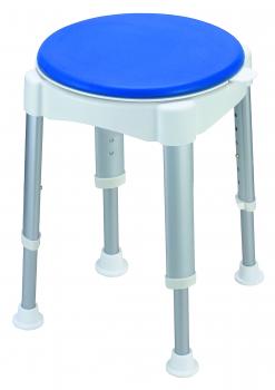Duschhocker Duschstuhl mit gepolstertem Sitz 360° drehbar weiß/blau