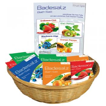 Frucht Badesalz KORB 4 x 6 Beutel à 40g Fußbad Wellness Geschenkidee Probierpaket