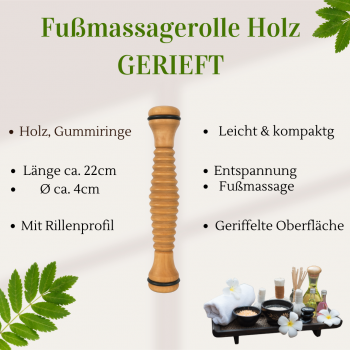 Fußmassagerolle Holz 22cm mit Rillenprofil – Massagegerät zur Fußmassage