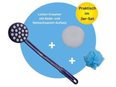Lotion Creamer SET Blau Eincremehilfe 3 Aufsätze Massage 19 Kugeln 44 cm