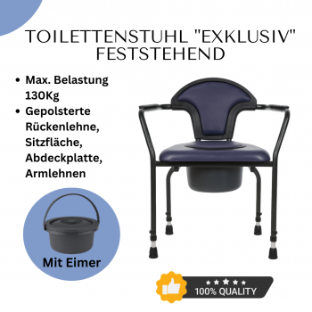 Toilettenstuhl höhenverstellbar EXKLUSIV blau mit Eimer gepolstert Senioren Pflege