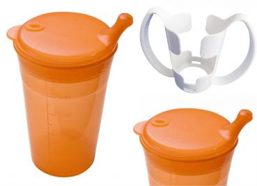 Trinkbecher-Set Tee und Brei, kurzes Mundstück, mit Halter orange