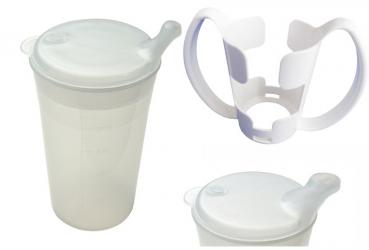 Trinkbecher-Set Tee und Brei, kurzes Mundstück, mit Halter transparent