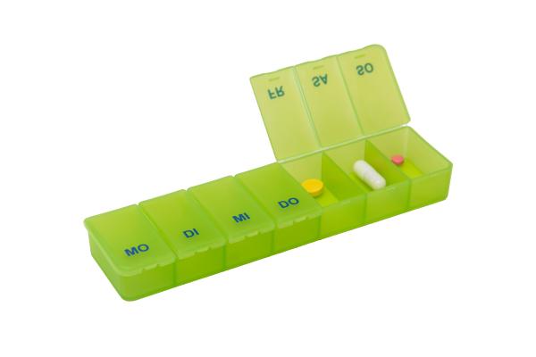 Pillendose Transparent/Grün Tablettendose Pillenbox 7Tage,7 Fächer