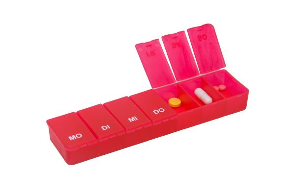Pillendose Transparent/Rot Tablettendose Pillenbox 7Tage,7 Fächer