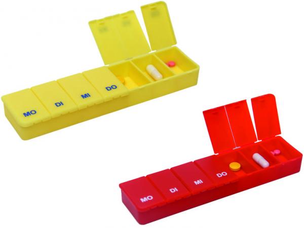 2 x Pillendose Tablettendose Pillenbox 7 Tage, 7 Fächer, gold und rot