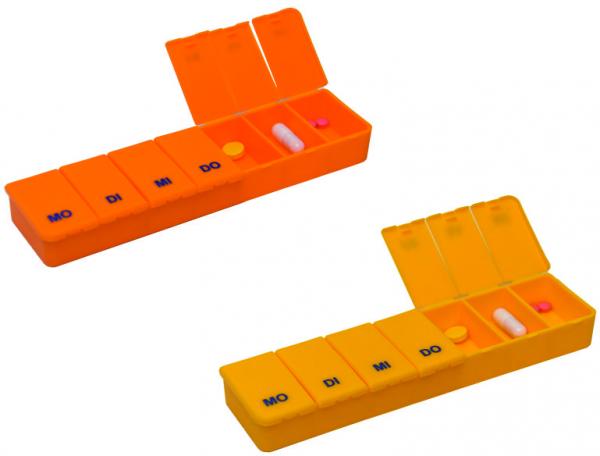 2 x Pillendose Tablettendose 7 Tage, 7 Fächer, orange und gelb