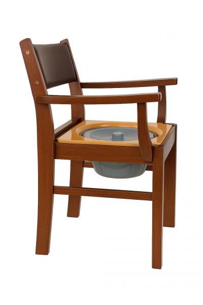 Toilettenstuhl Holz dunkel, gepolstert, mit Eimer & Deckel, Medizinprodukt**
