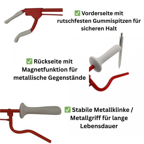 Greifzange 70 cm Metall rot mit Magnet CE Medizinprodukt leicht & präzise