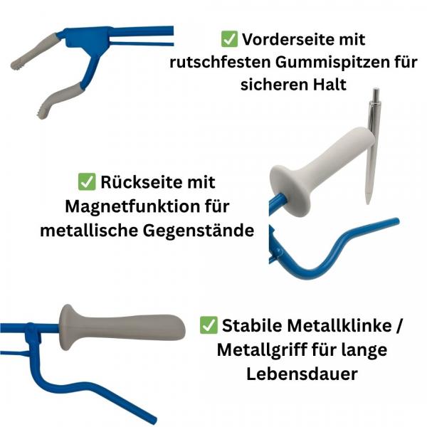 Greifzange 80 cm Metall blau mit Magnet CE Medizinprodukt leicht & präzise