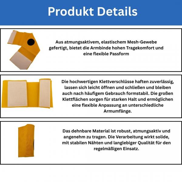 Blindenarmbinde mit Klettverschluss elastisch verstellbar 32–38 cm gelb