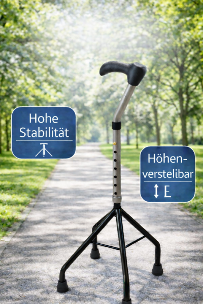 Vierfußgehstütze Gehhilfe – höhenverstellbar rutschfest silber schwarz