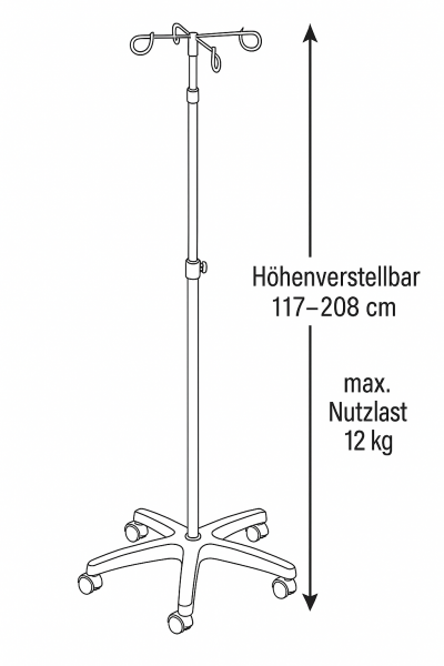 Infusionsständer auf 5 Rollen CHROM höhenverstellbar