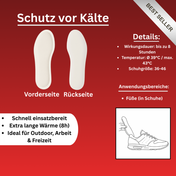 Terratherm Wärmesohlen 30 STÜCK Gr.39-41 Sohlenwärmer Fußwärmer Einlegesohlen 8h