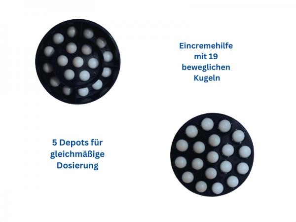 Lotion Creamer SET Blau Eincremehilfe 3 Aufsätze Massage 19 Kugeln 44 cm