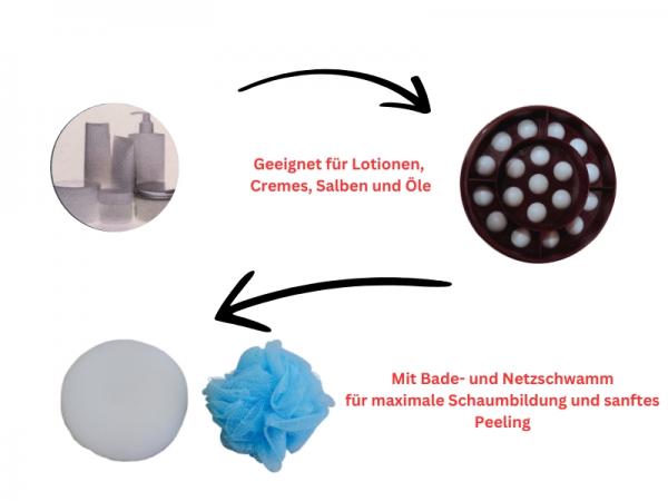 Lotion Creamer SET Bordeaux Eincremehilfe 3 Aufsätze Massage 19 Kugeln