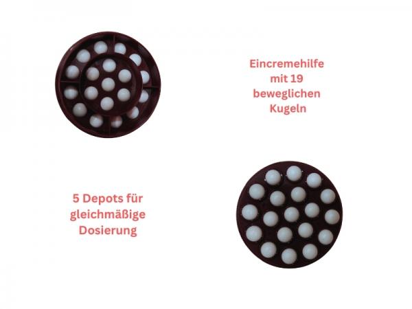 Lotion Creamer SET Bordeaux Eincremehilfe 3 Aufsätze Massage 19 Kugeln