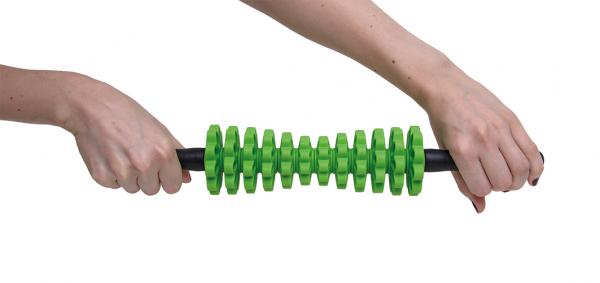 Massagerolle mit Griff verstellbar 12 Ringe Faszienmassage 43 cm schwarz/grün