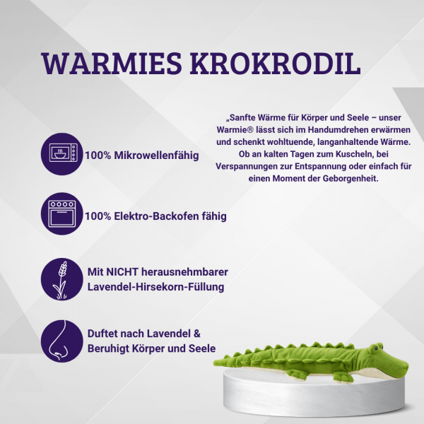 Warmies Krokodil – Lavendel Wärmetier 48 cm Mikrowellenfähig Kuscheltier