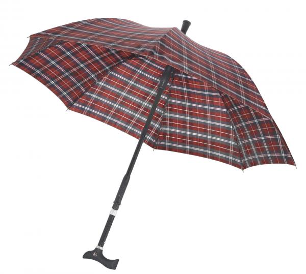 Behrend Gehstock mit Schirm rot-gemustert Gehhilfe Regenschirm