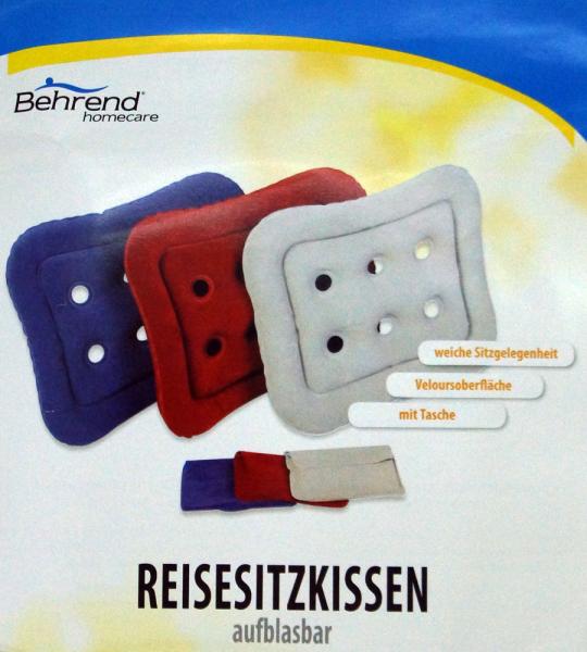 Behrend Reisesitzkissen aufblasbar BLAU Reise-Kissen Luftkissen  ca. 40 x 33 cm