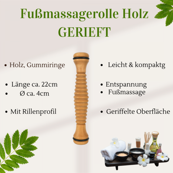 Fußmassagerolle Holz 22cm mit Rillenprofil – Massagegerät zur Fußmassage