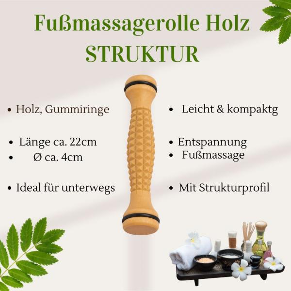 Fußmassagerolle Struktur Holz Massagerolle mit Gummiringen 22 cm