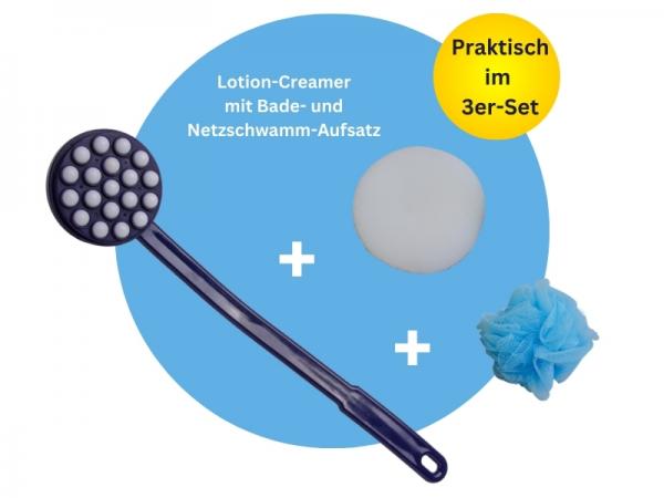 Lotion Creamer SET Blau Eincremehilfe 3 Aufsätze Massage 19 Kugeln 44 cm