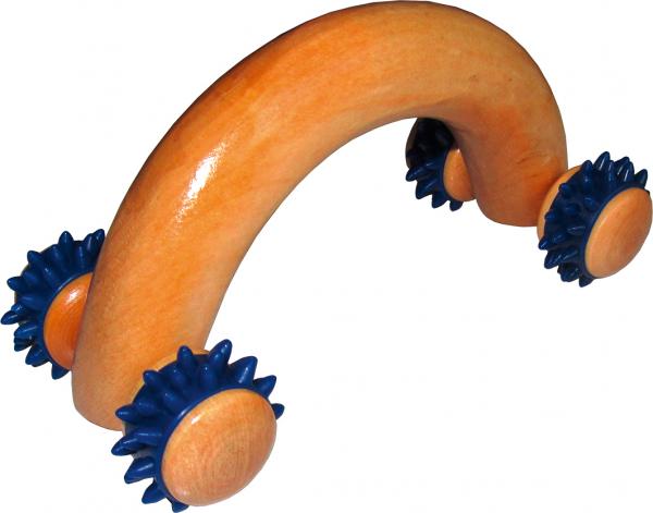 Massageroller AUTO Holz klein 4 Noppenrollen Handmassage Reflexzonen