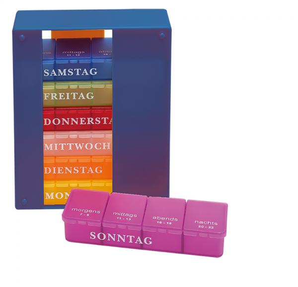 Medikamentendosierer 7 Tage BLAU 4 Fächer Tablettendose Pillendose 1 Woche