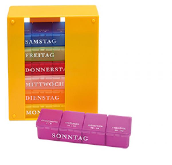 Medikamentendosierer 7 Tage GELB 4 Fächer Tablettendose Pillendose 1 Woche