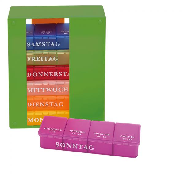 Medikamentendosierer 7 Tage GRÜN 4 Fächer Tablettendose Pillendose 1 Woche