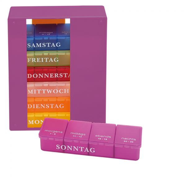 Medikamentendosierer 7 Tage LILA 4 Fächer Tablettendose Pillendose 1 Woche