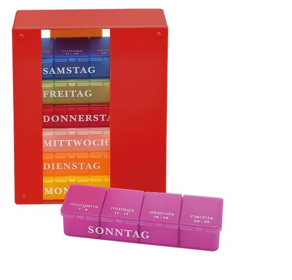 Medikamentendosierer 7 Tage ROT 4 Fächer Tablettendose Pillendose 1 Woche