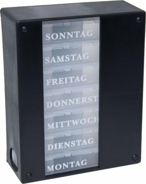 Medikamentendosierer 7 Tage schwarz 4 Fächer Tablettendose Pillendose 1 Woche