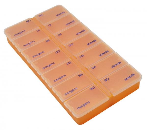 Pillendose 7 Tage 14 Fächer ORANGE Tablettendose Pillenbox Dosierer