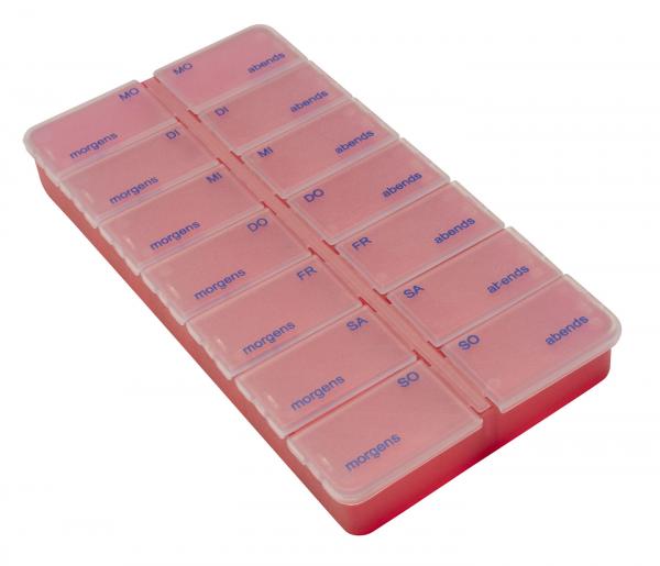 Pillendose 7 Tage 14 Fächer ROT Tablettendose Pillenbox Dosierer